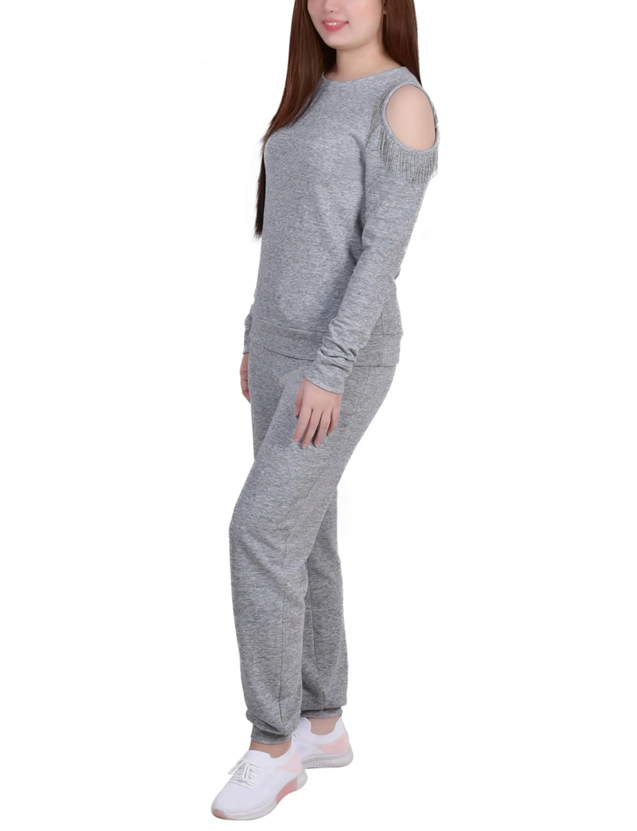 Petite Long Sleeve Cold Shoulder Jogger Set