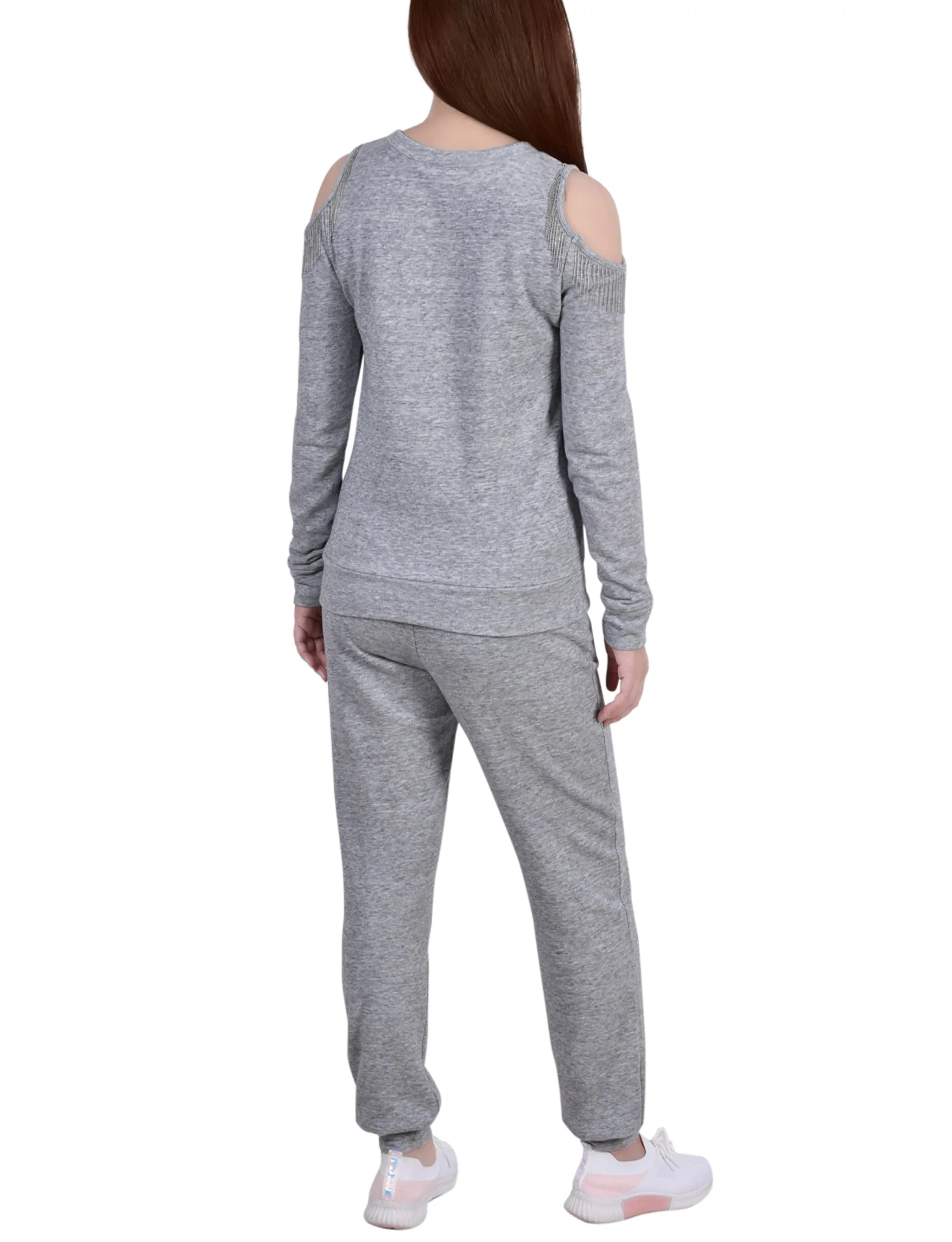 Petite Long Sleeve Cold Shoulder Jogger Set