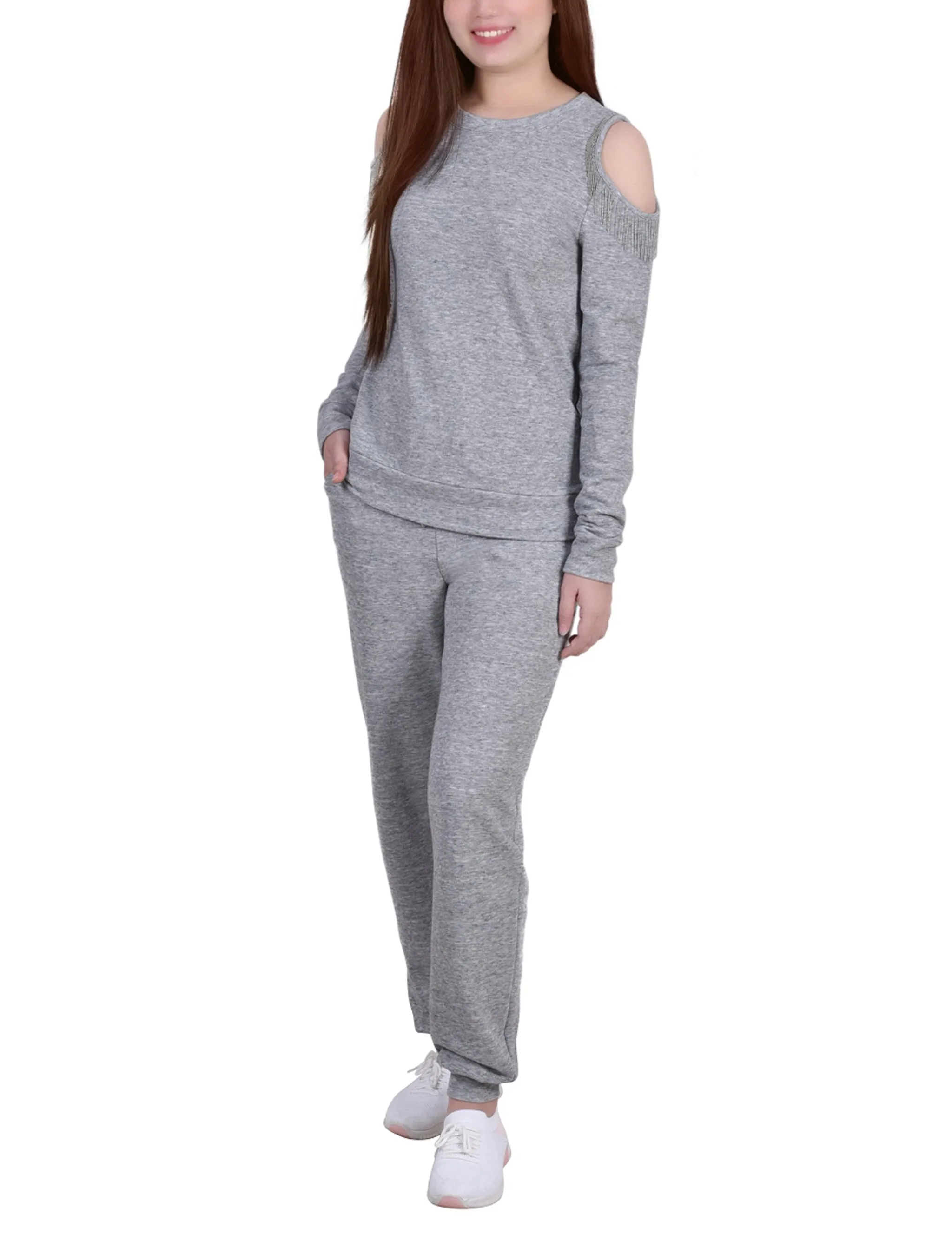 Petite Long Sleeve Cold Shoulder Jogger Set