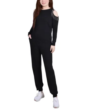 Petite Long Sleeve Cold Shoulder Jogger Set