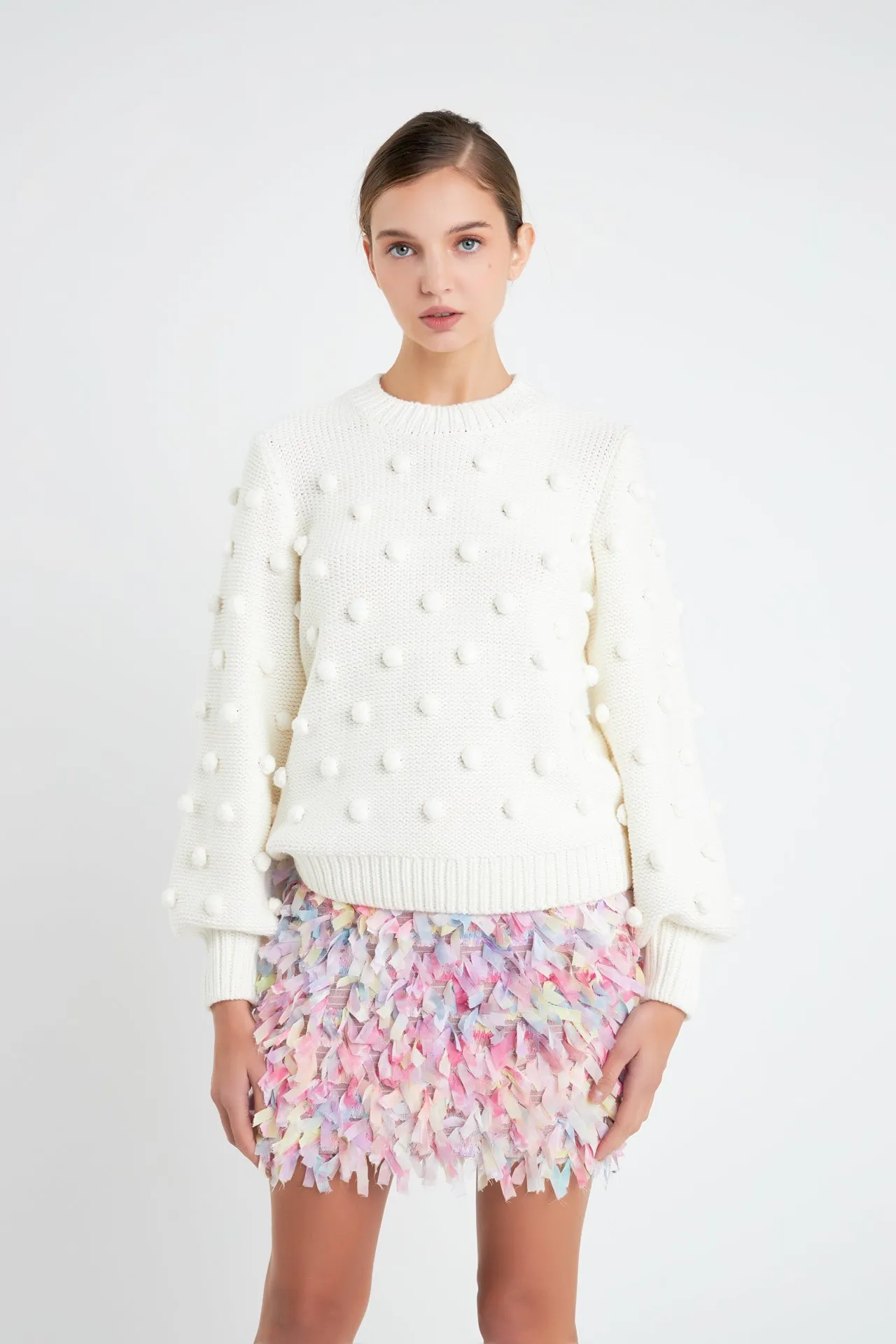 Pom Pom Pattern Long Sleeve Sweater