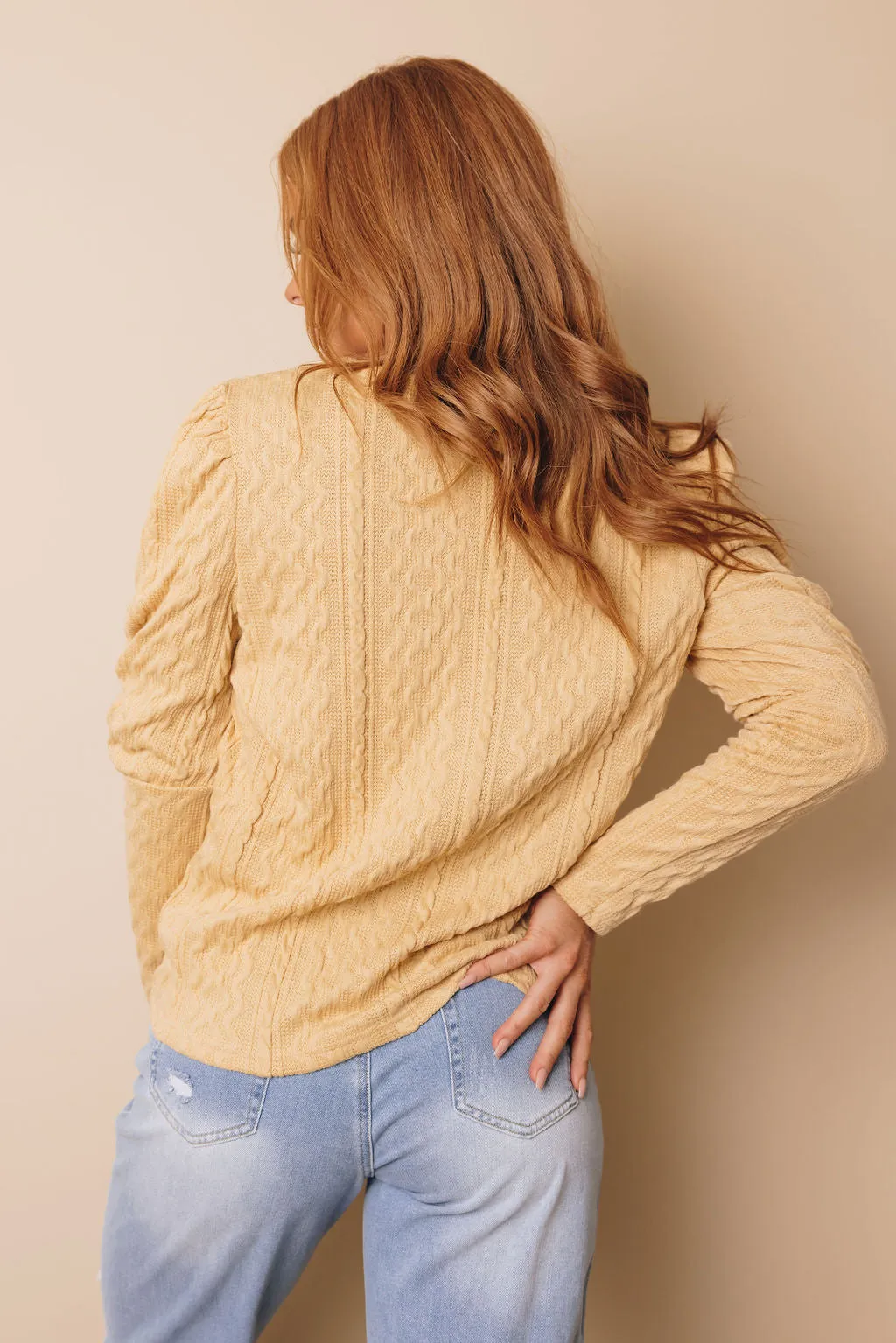 Puffy Sleeve Textured Knit Top