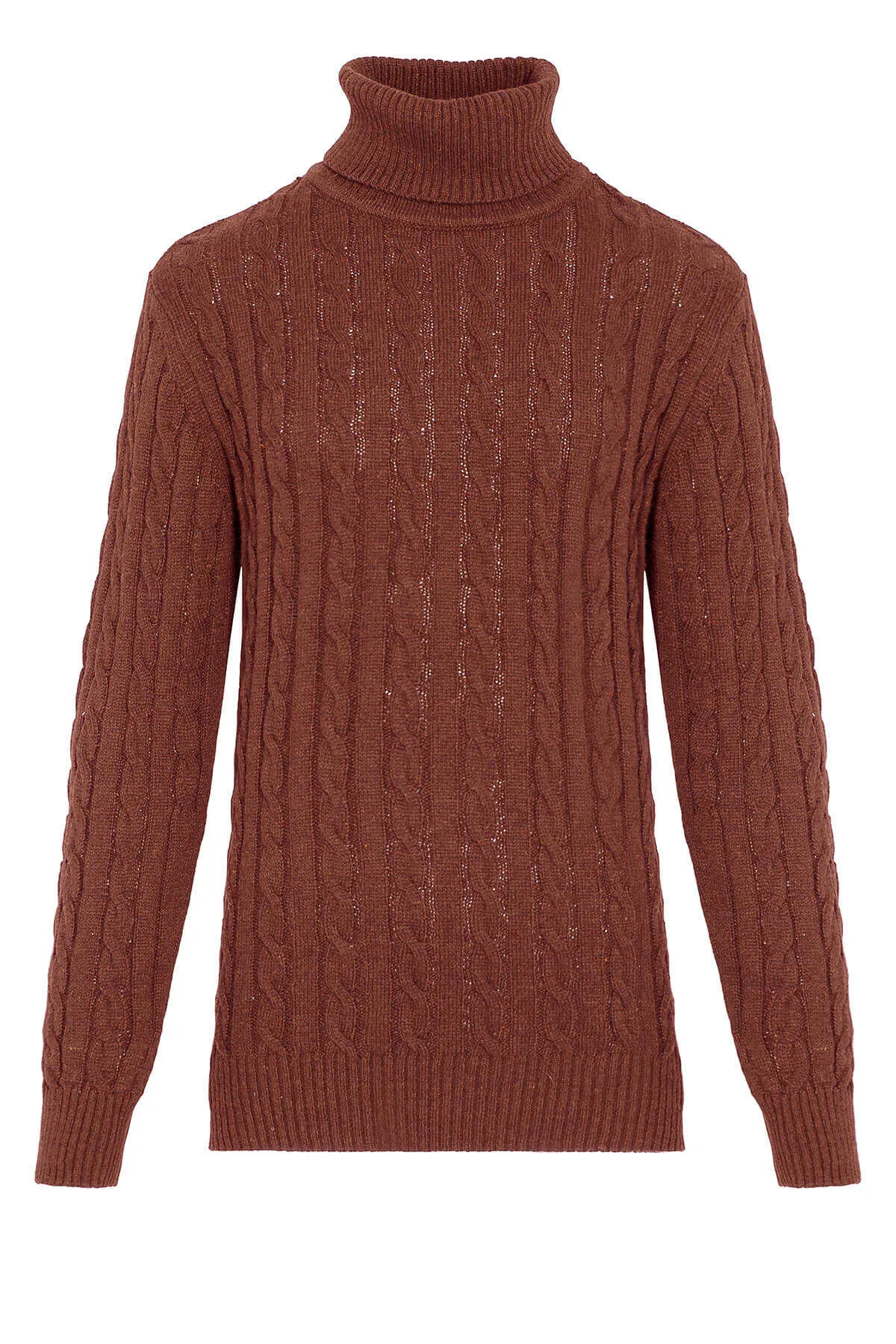 Regular Fit Brick Wool Blend Turtleneck Sweater