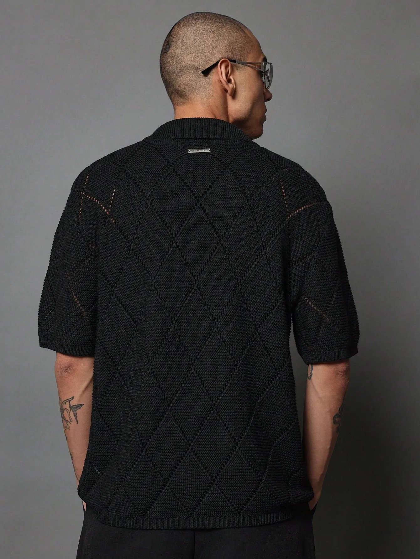 Regular Fit Diamond Pattern Crochet Shirt