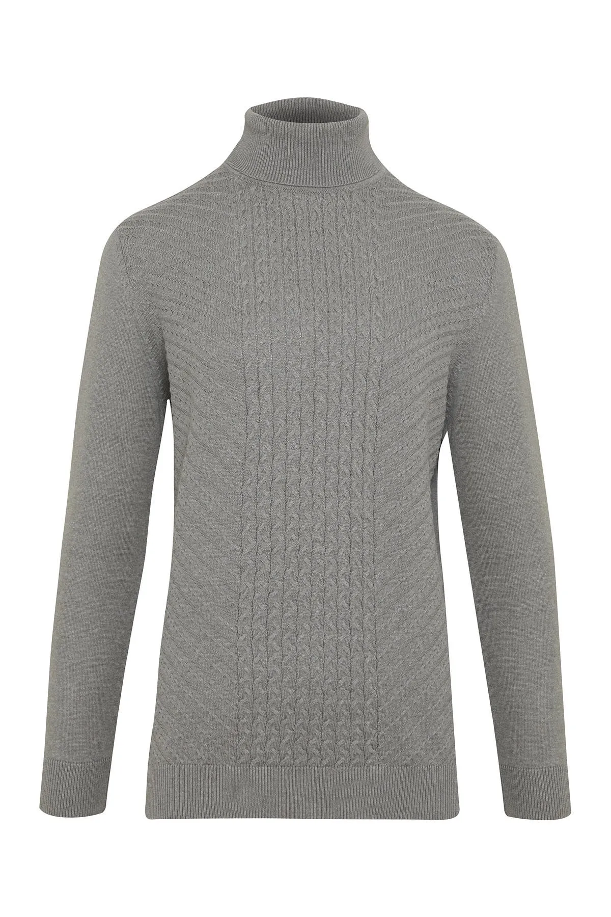 Regular Fit Light Gray Cotton Blend Turtleneck Sweater