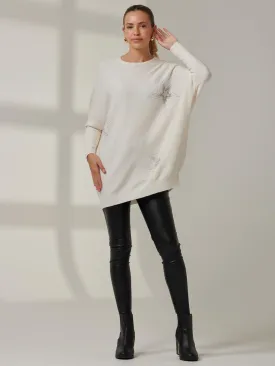 Rhinestone Sparkle Star Knit Jumper, Oatmeal