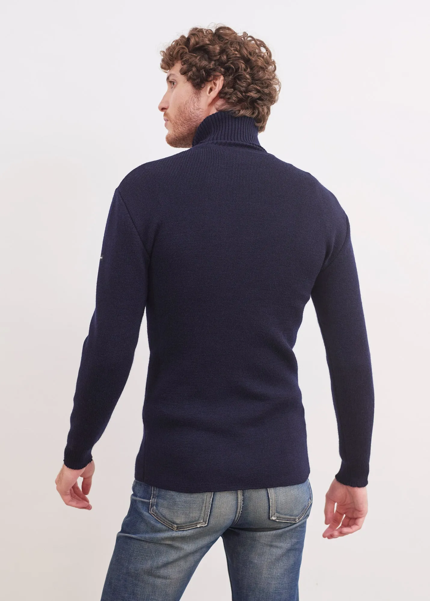 ROULE - Turtleneck Breton Sweater for Men | Slim Fit | 100% Wool  (NAVY)