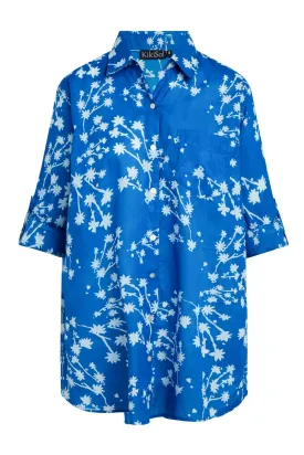 Royal Blue Petite Floral Boyfriend Shirt