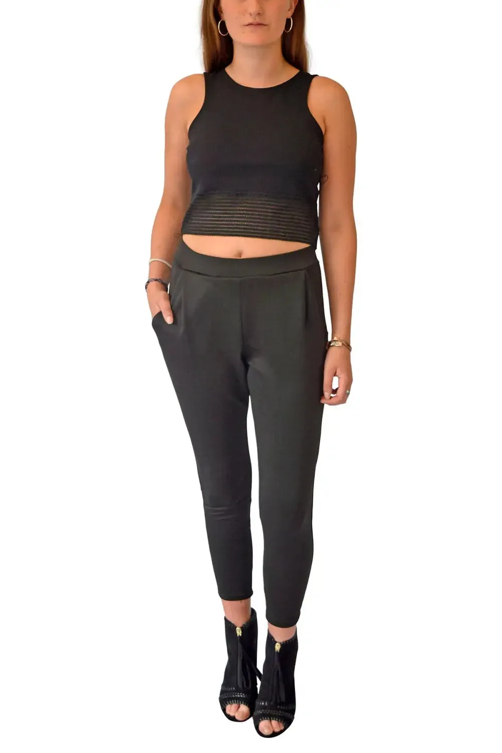 Scuba Pleat Front Crop Trousers