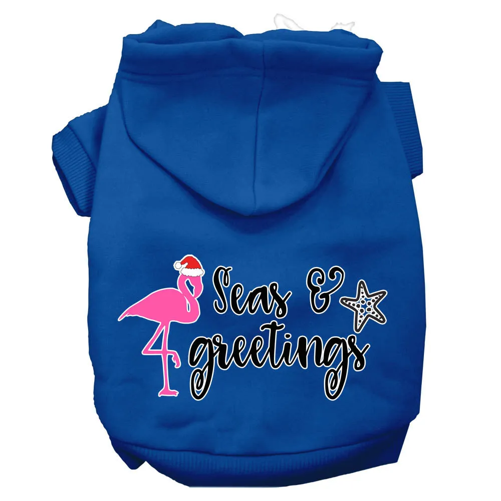 Seas And Greetings Screen Print Dog Hoodie Blue Xxxl