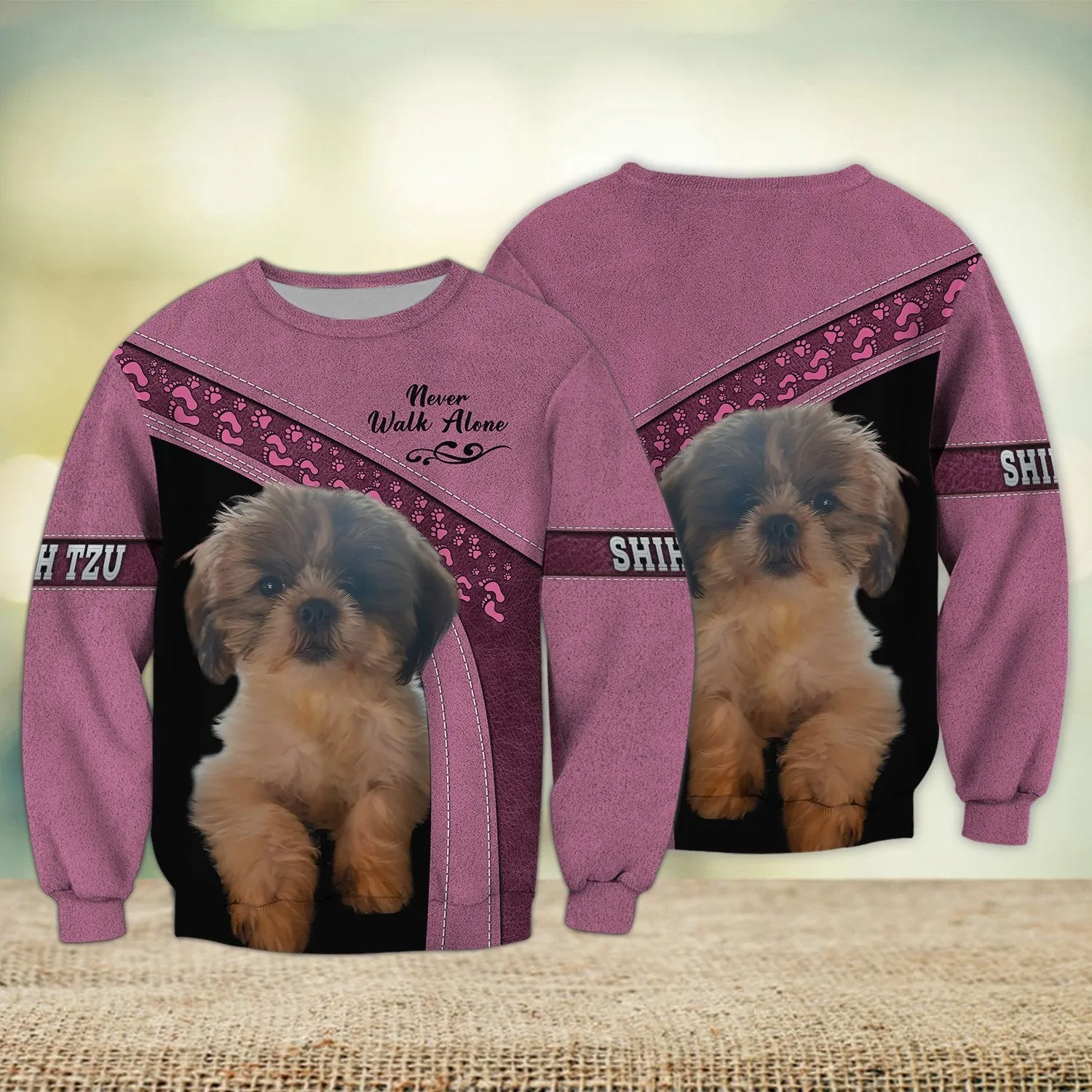 Shih Tzu Multicolor Option Love Never Walk Alone 3D Full Print Shirts, Sweatshirt Christmas Gift