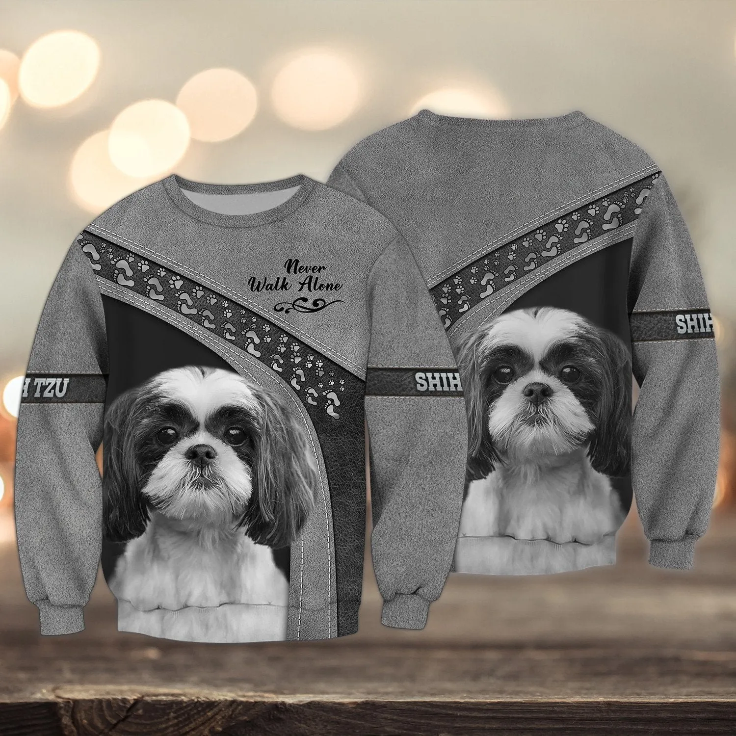 Shih Tzu Multicolor Option Love Never Walk Alone 3D Full Print Shirts, Sweatshirt Christmas Gift