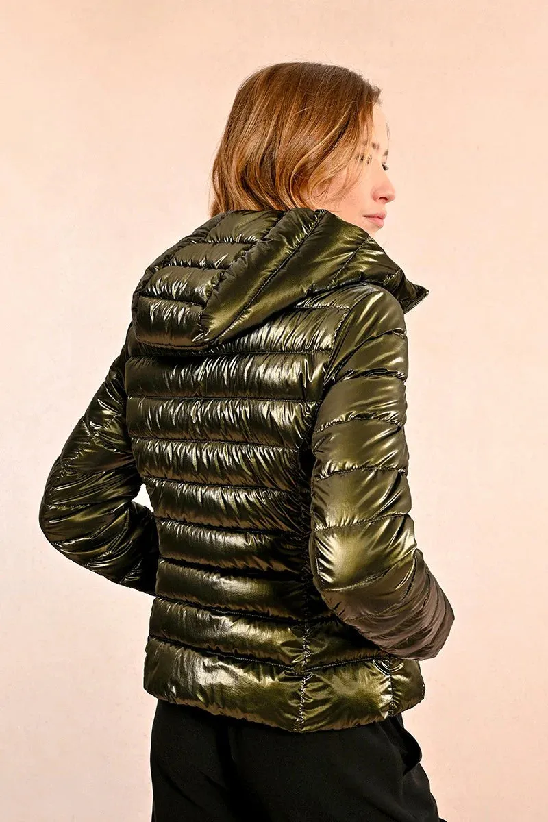 Short Iridescent Down Jacket - Khaki