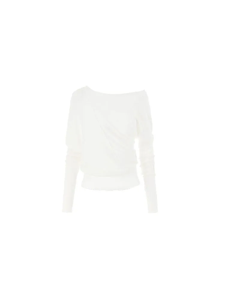 Slant Shoulder Asymmetric Knit Blouse【s0000010206】