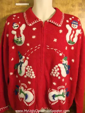 Snowman Snowball Party 80s Novelty Funny Holiday Sweater