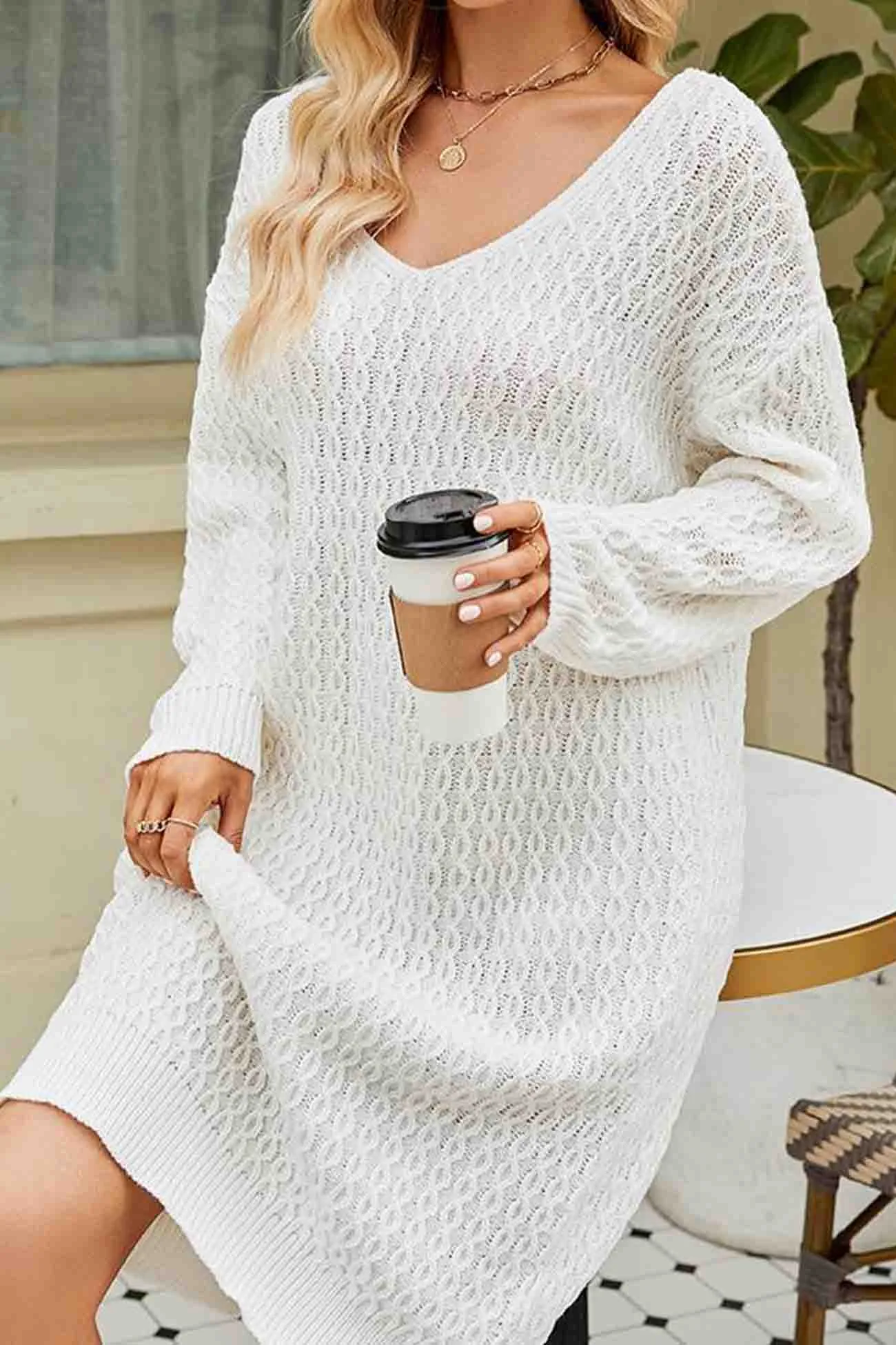 Solid Color Long Knitted Sweater Dress