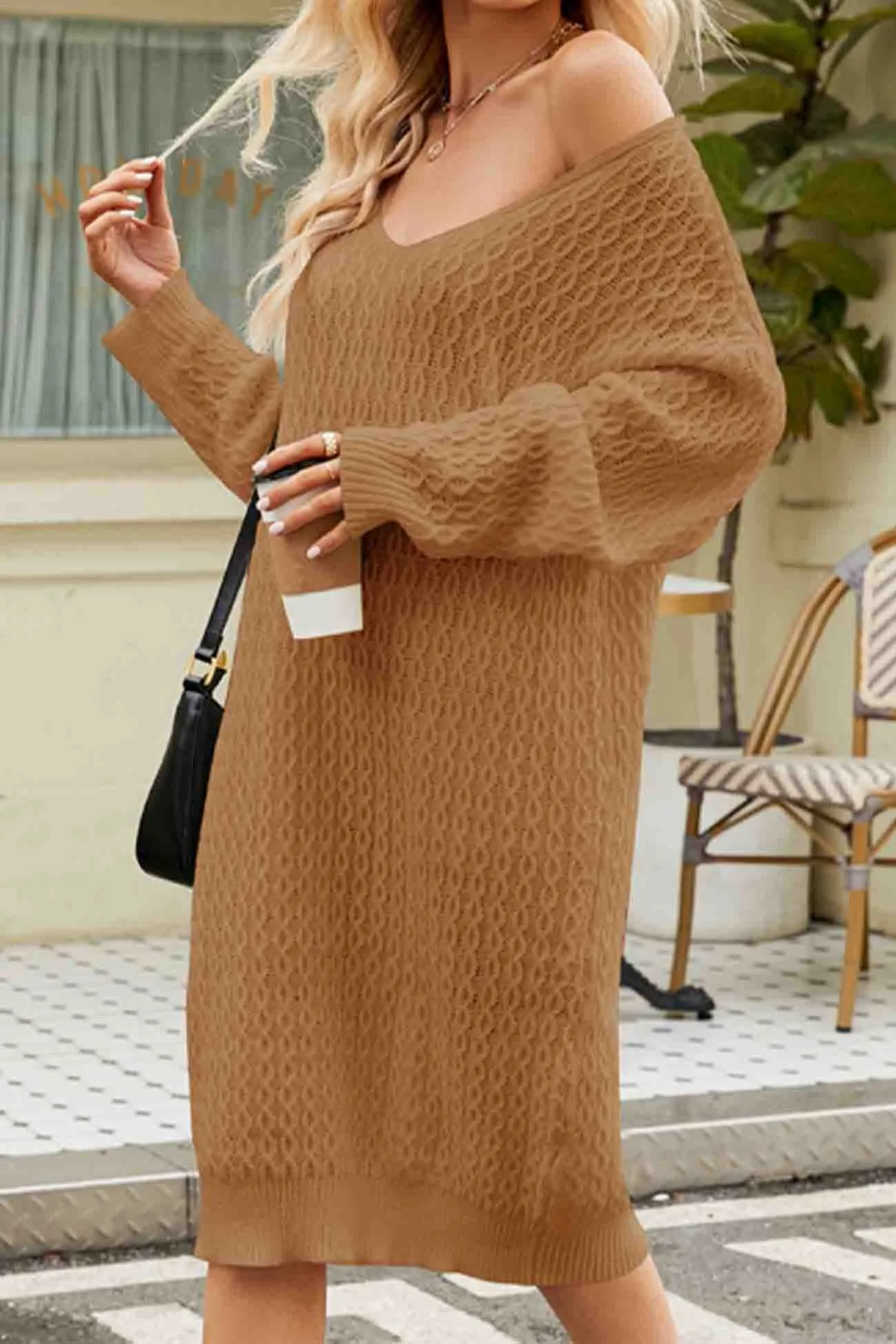 Solid Color Long Knitted Sweater Dress