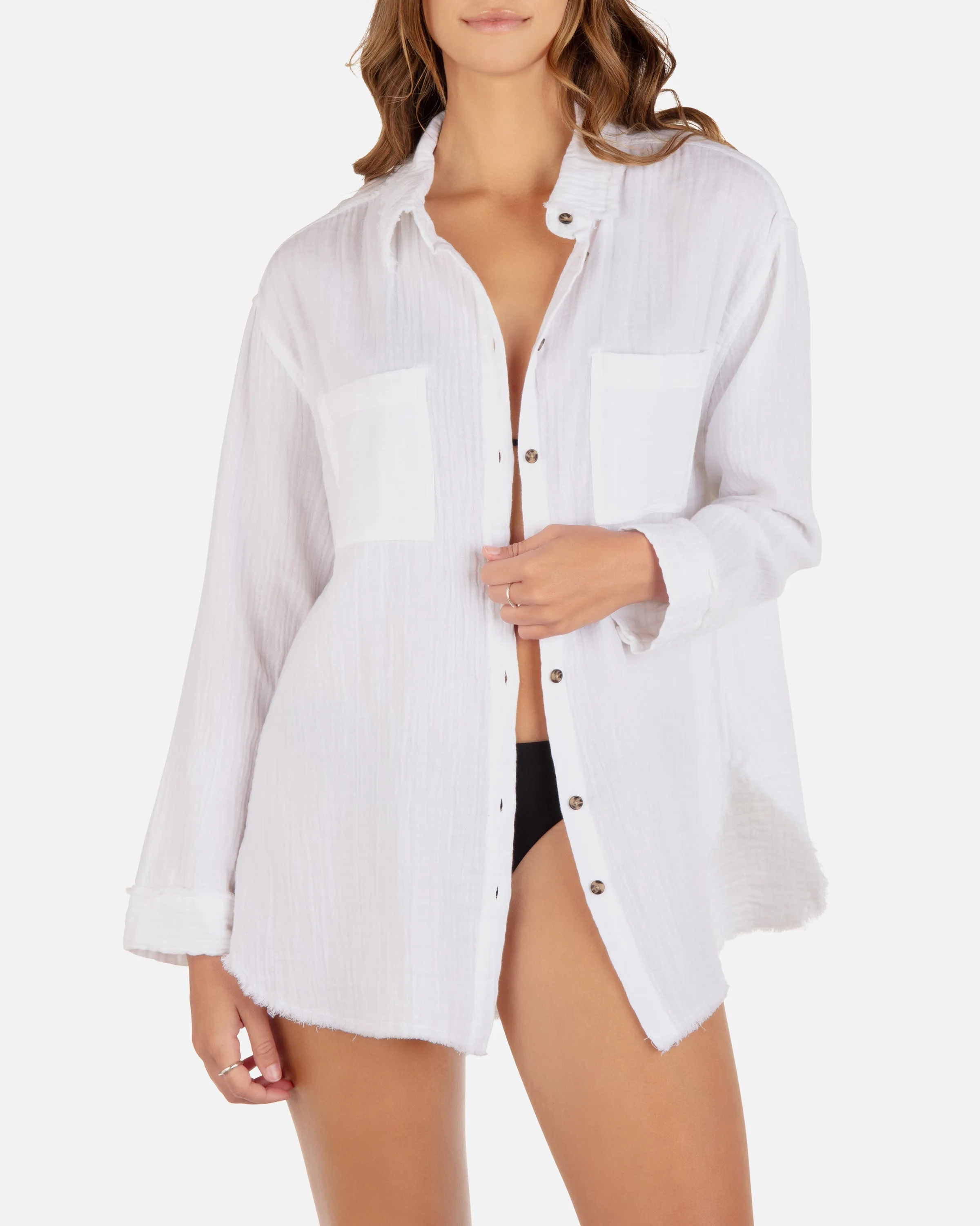 Solid Long Sleeve Button Front Shirt