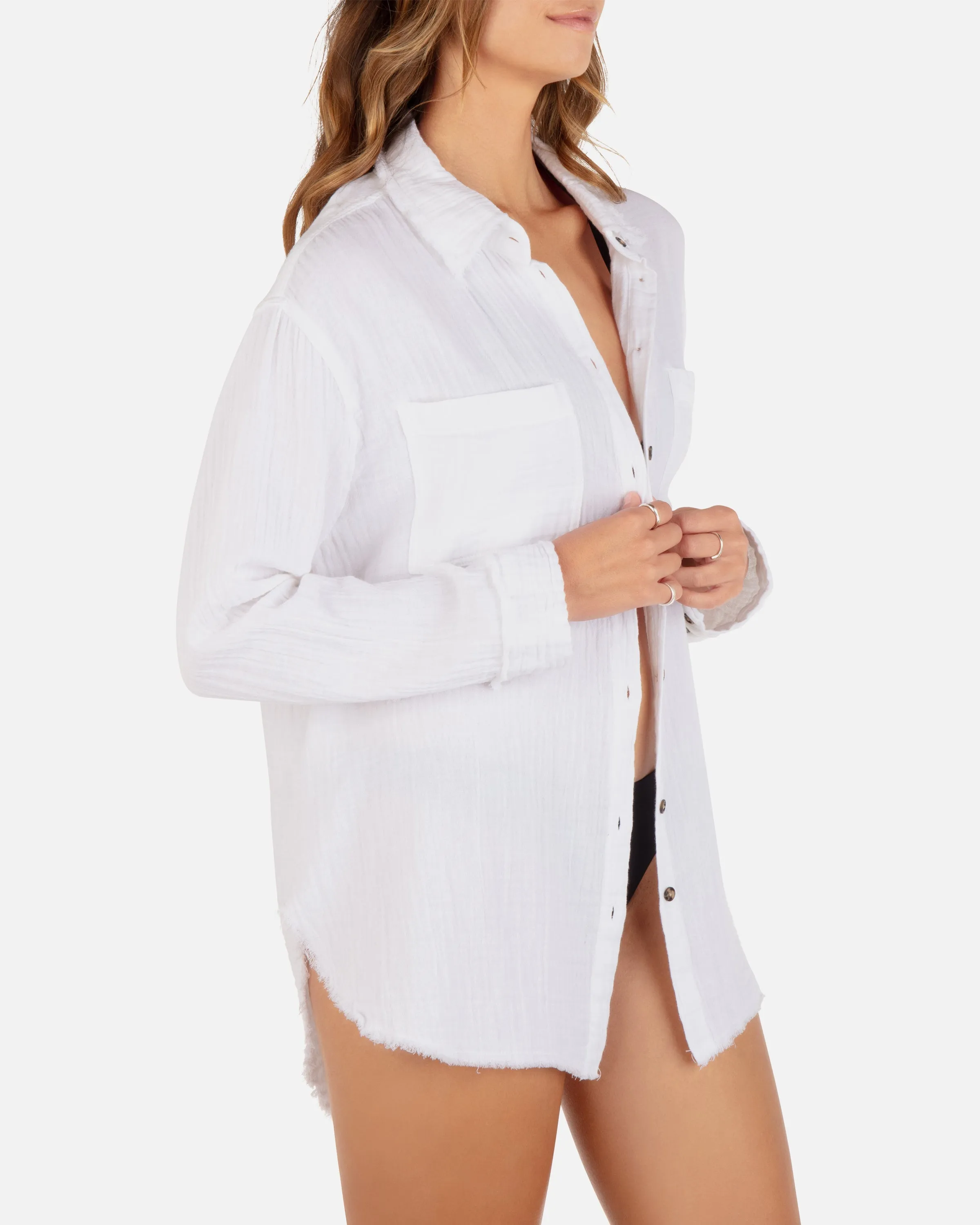 Solid Long Sleeve Button Front Shirt