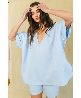 Taylor Oversized Solid Textured V-Line Back Tunic Top