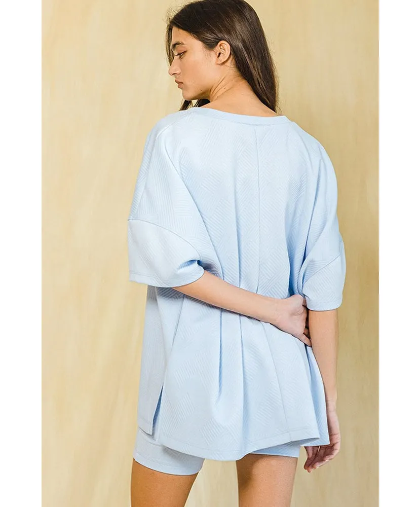 Taylor Oversized Solid Textured V-Line Back Tunic Top