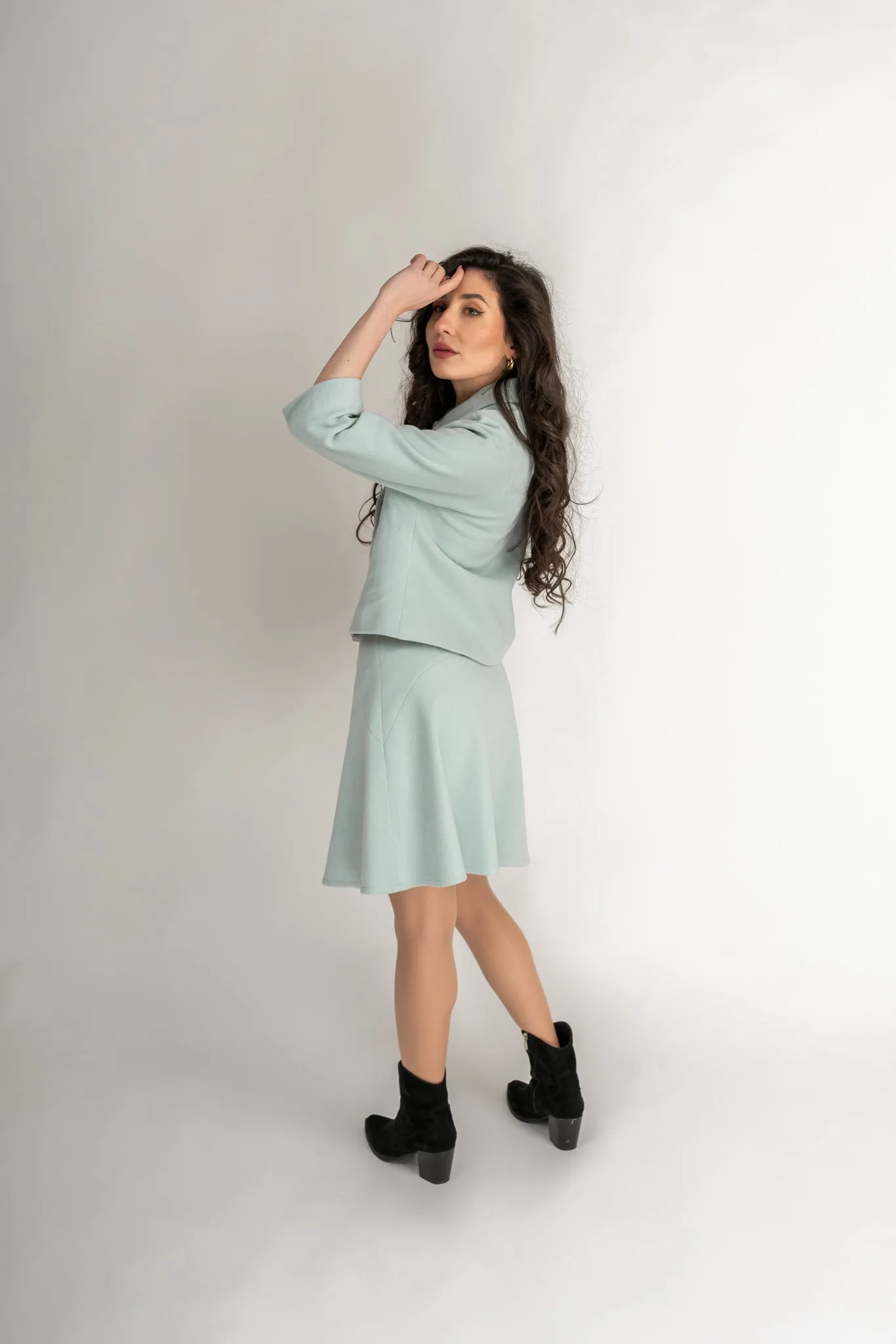 “Tiara“ Coat /  “Arielle“ Skirt 100 % Wool Set In Aquamarine