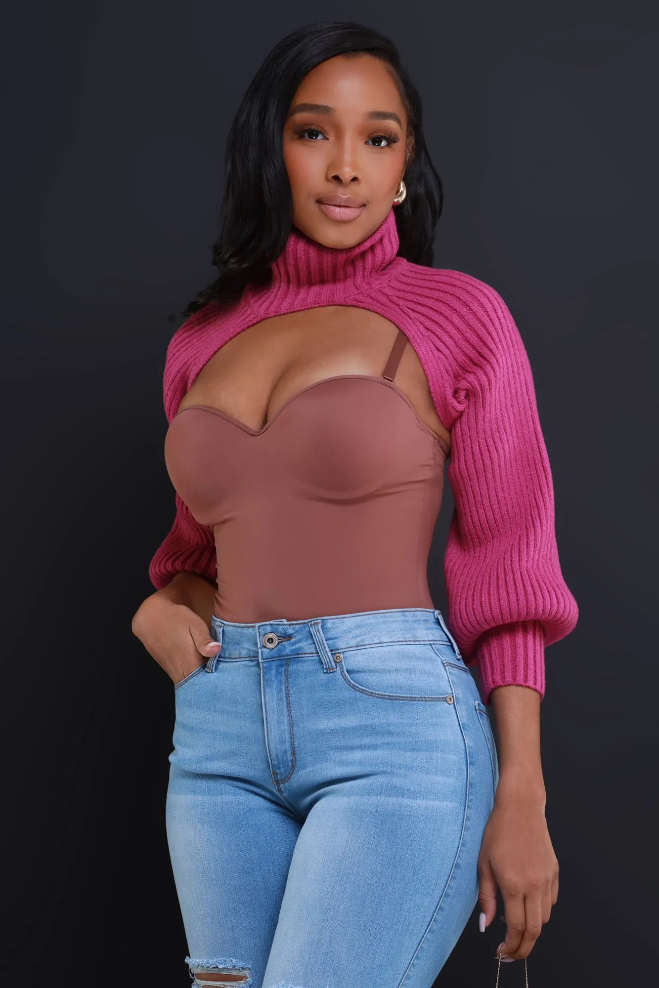 Trust Me Turtleneck Bolero Sweater - Magenta