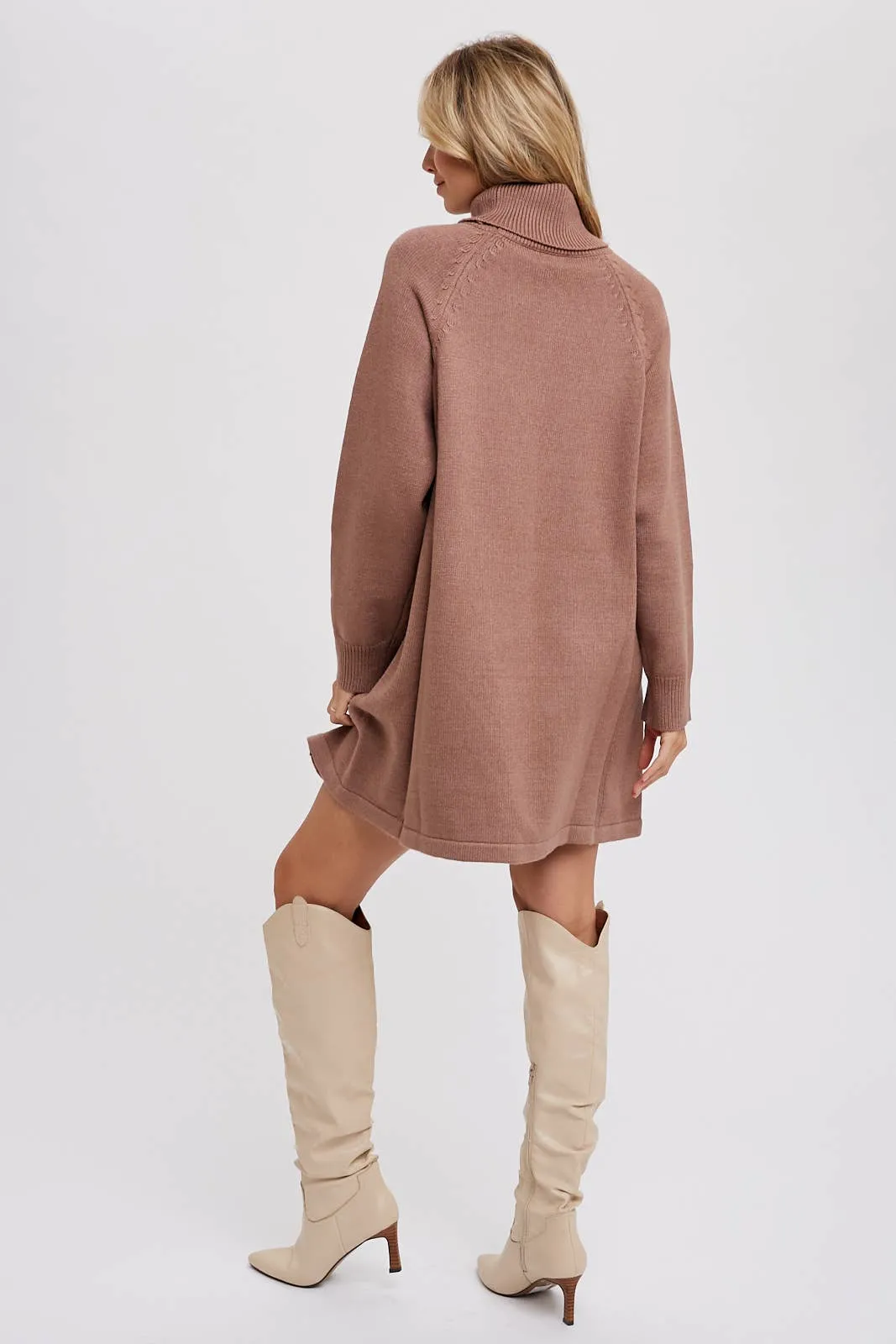 Turtleneck Knit Sweater Dress - Latte