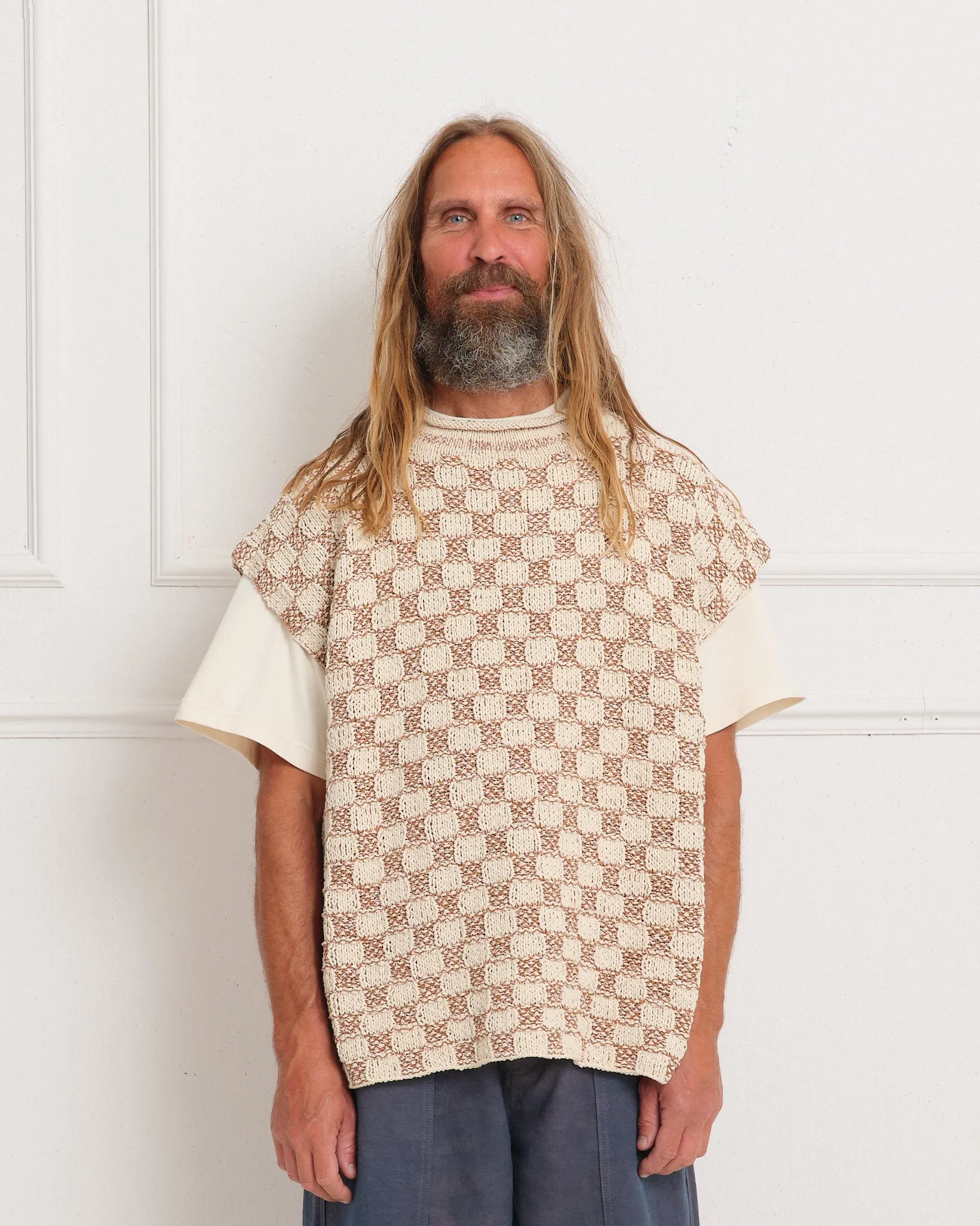 Twinsun Knit Vest - Sand Checker