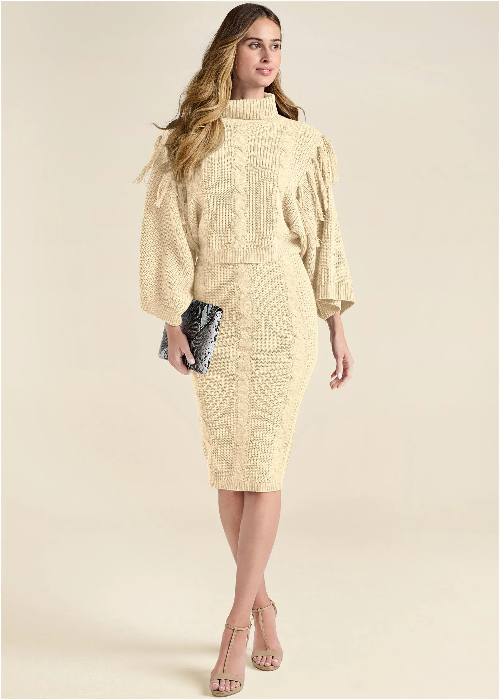 Two-Piece Sweater Dress  - Beige