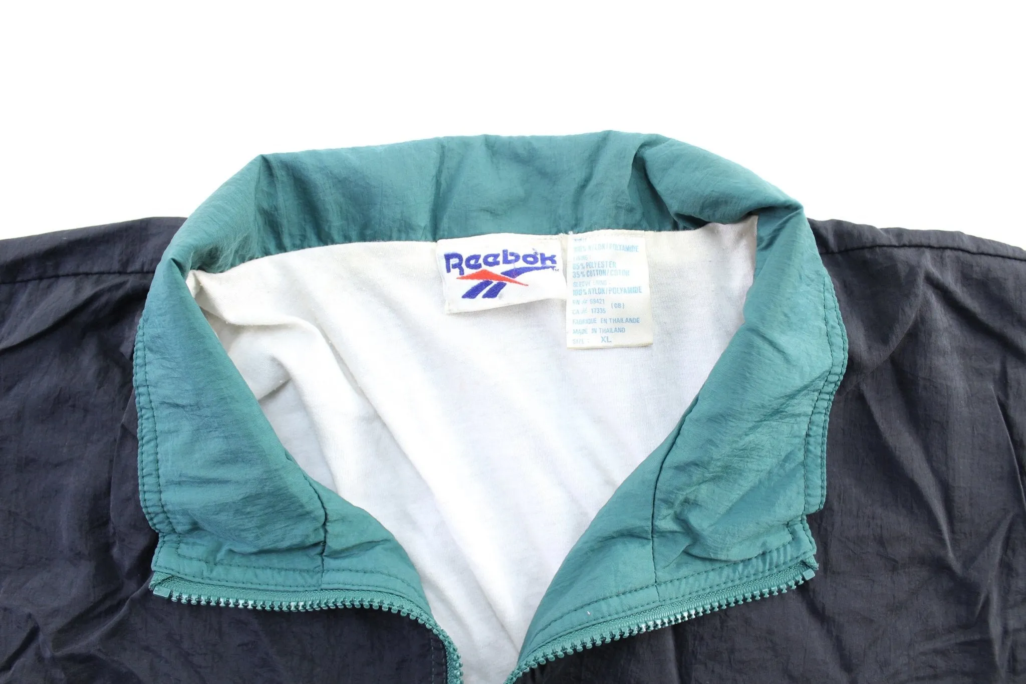 Vintage Reebok Embroidered Logo Black & Green Zip Up Jacket