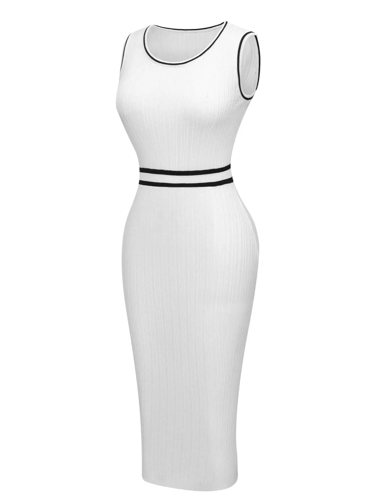 White 1960s Contrast Binding Knit Dress