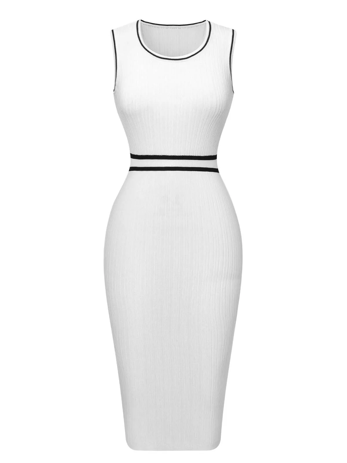 White 1960s Contrast Binding Knit Dress