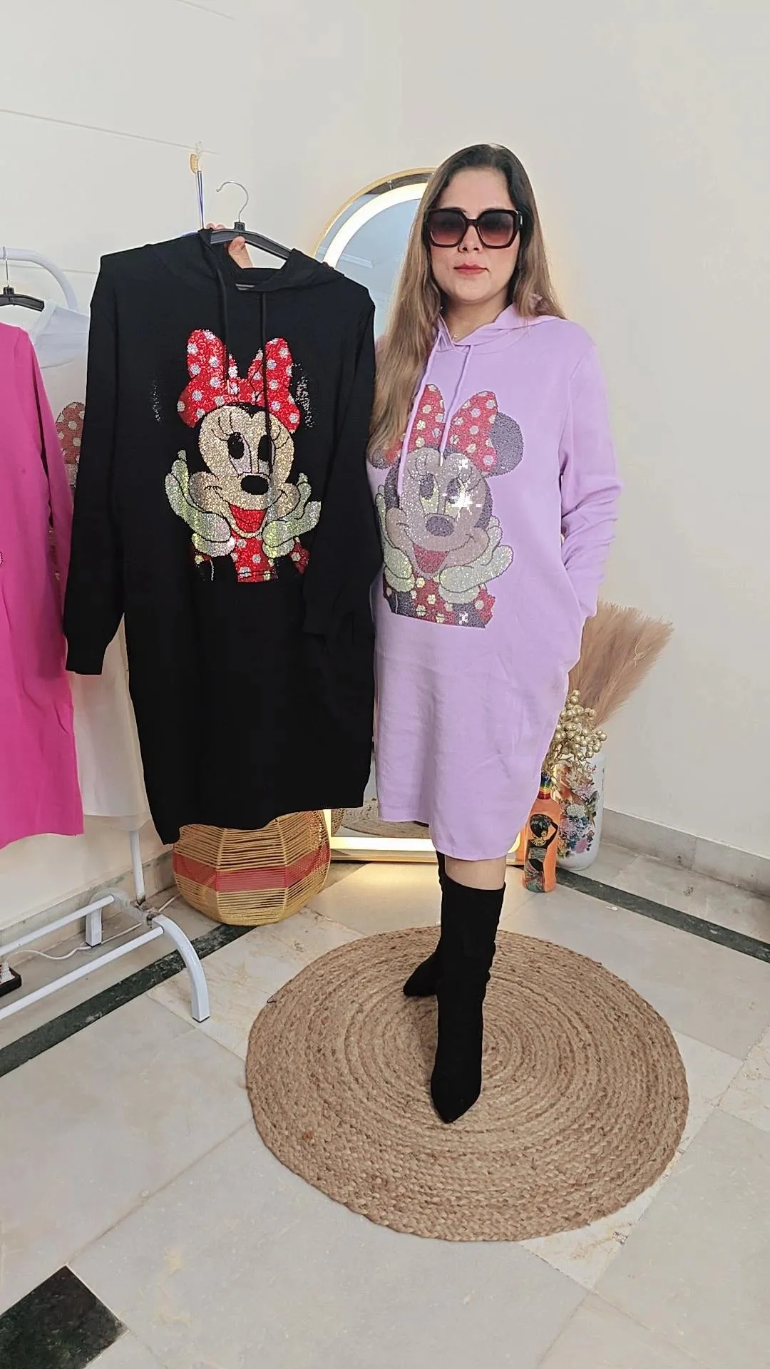 Winter hooded Mickey knitted dress