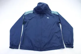 Women's Adidas Embroidered Logo Navy Blue & Teal Striped Jacket