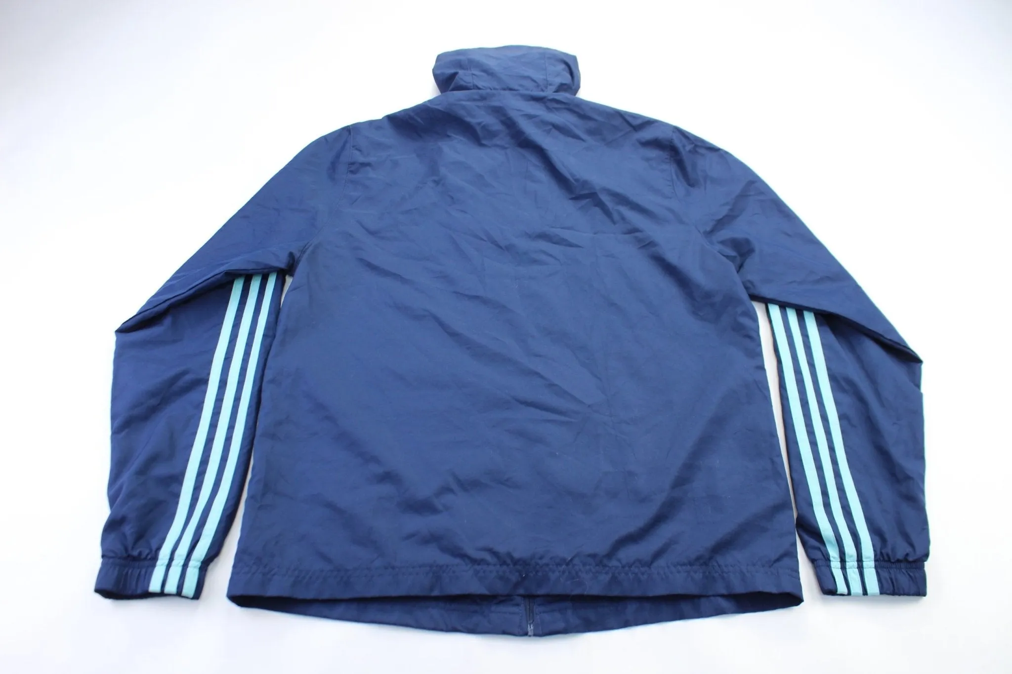 Women's Adidas Embroidered Logo Navy Blue & Teal Striped Jacket